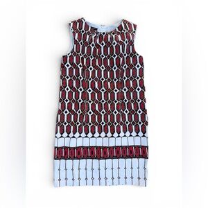 Talbots Red, Brow and Black African Print Mid Century Vibe Sleeveless Mini Dress
